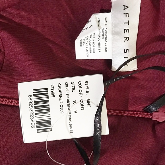After Six One-Shoulder Draped Cowl-Neck Maxi Dress in Cabernet red NWT - Picture 7 of 8